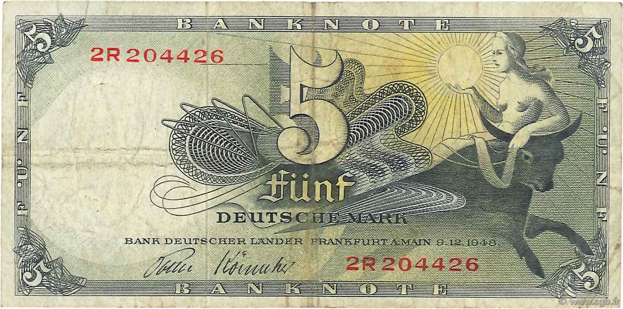 5 Deutsche Mark GERMAN FEDERAL REPUBLIC  1948 P.13e S