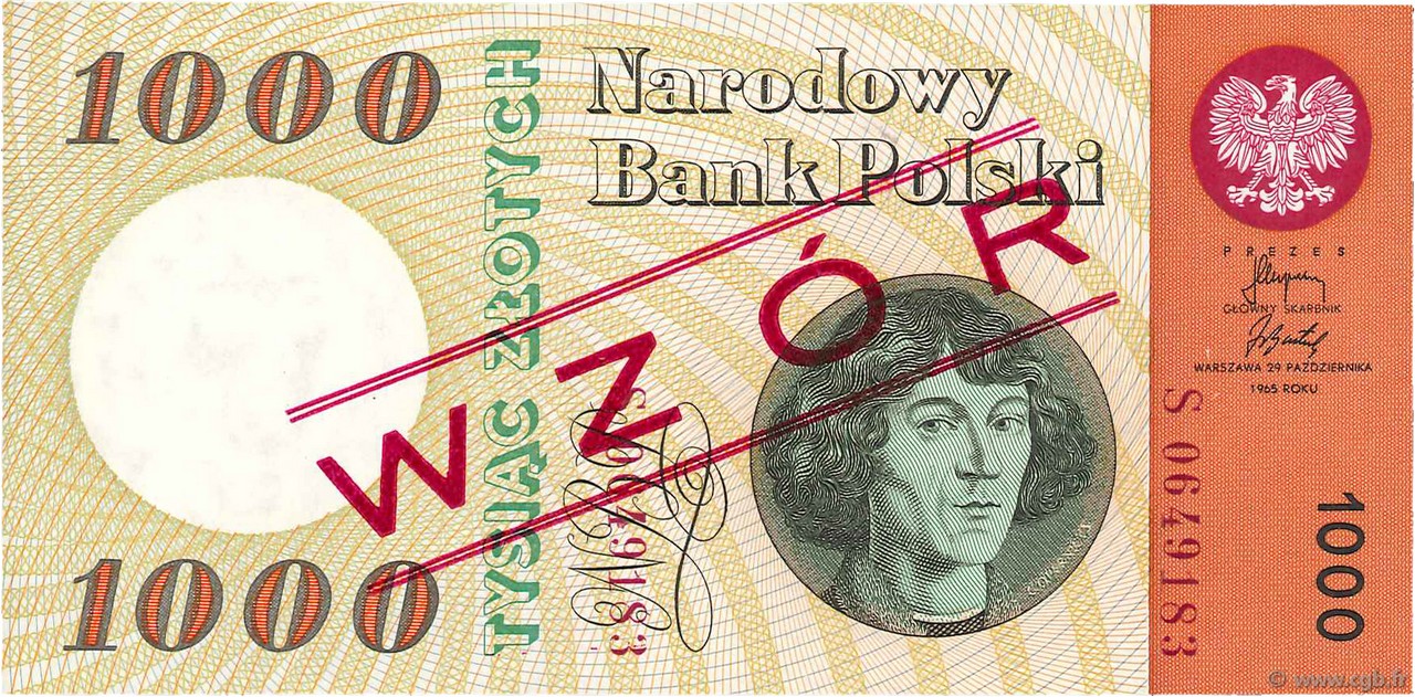 1000 Zlotych Spécimen POLAND  1965 P.141s2 UNC