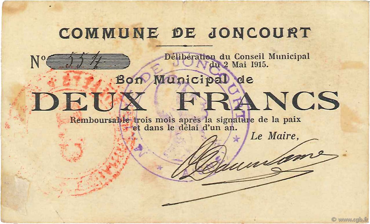 2 Francs FRANCE Regionalismus und verschiedenen  1915 JP.02-1255 SS