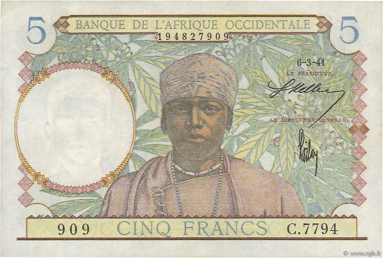 5 Francs FRENCH WEST AFRICA (1895-1958)  1941 P.25 XF