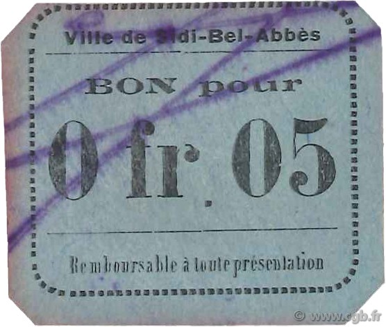 5 Centimes ALGERIA Sidi-Bel-Abbès 1915 JPCV.04 XF-