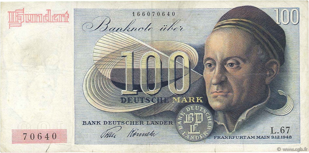 100 Deutsche Mark GERMAN FEDERAL REPUBLIC  1948 P.15a MBC