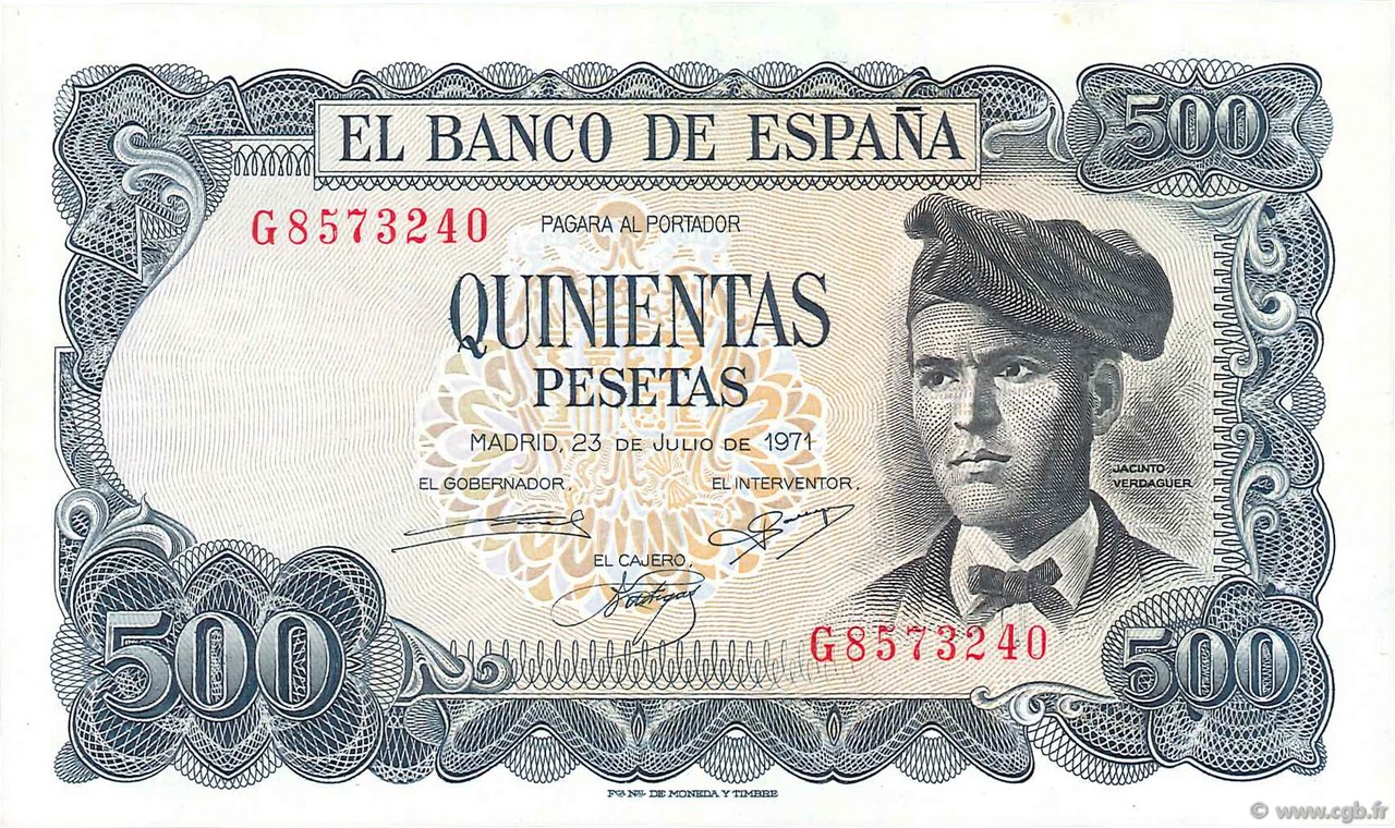 500 Pesetas SPAIN  1971 P.153a AU-