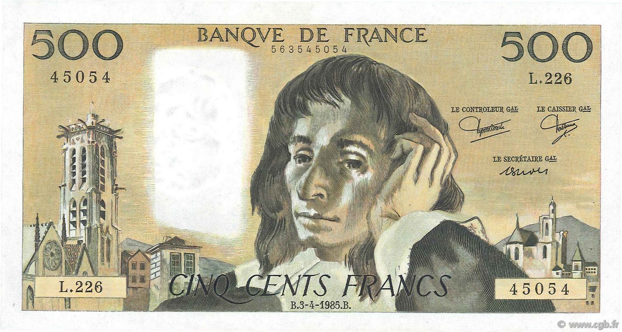 500 Francs PASCAL FRANCIA  1985 F.71.33 q.AU