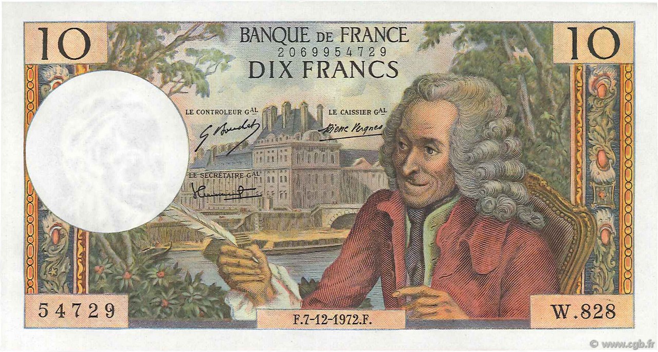 10 Francs VOLTAIRE FRANCIA  1972 F.62.59 AU