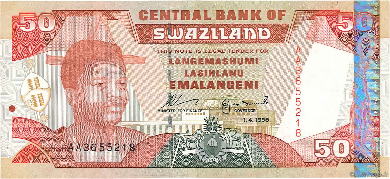 50 Emalangeni SWAZILAND  1995 P.26a SC+