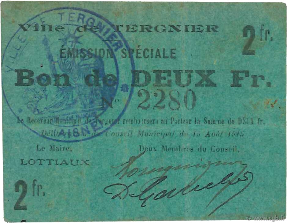 2 Francs FRANCE regionalism and various  1915 JP.02-2725 VF
