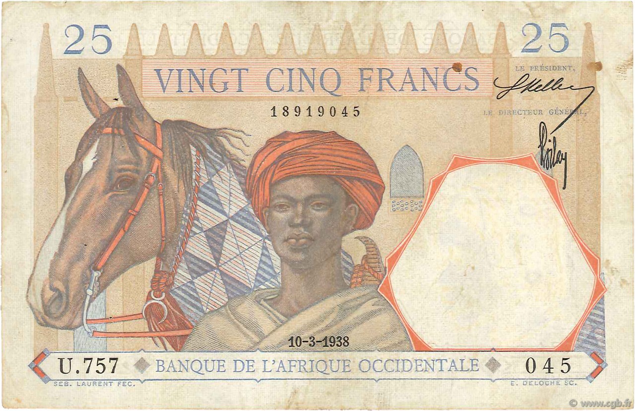 25 Francs FRENCH WEST AFRICA  1938 P.22 BB