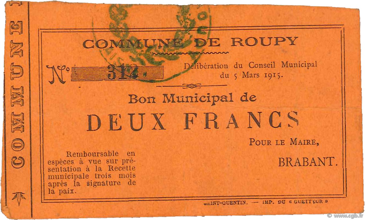 2 Francs FRANCE regionalism and various  1915 JP.02-1946 VF