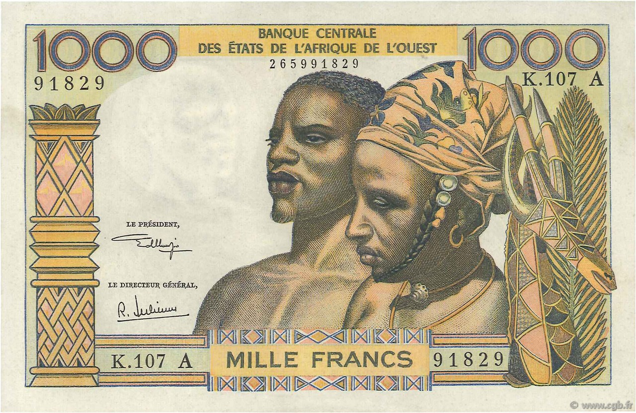 1000 Francs STATI AMERICANI AFRICANI  1973 P.103Aj q.AU