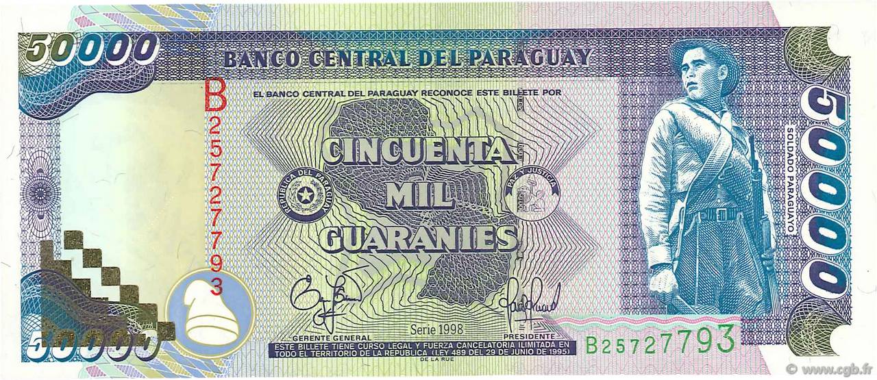 50000 Guaranies PARAGUAY  1998 P.218 UNC