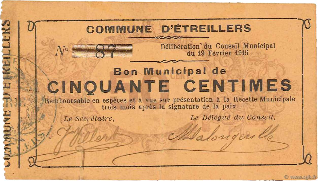 50 Centimes FRANCE regionalism and miscellaneous  1915 JP.02-0755 VF