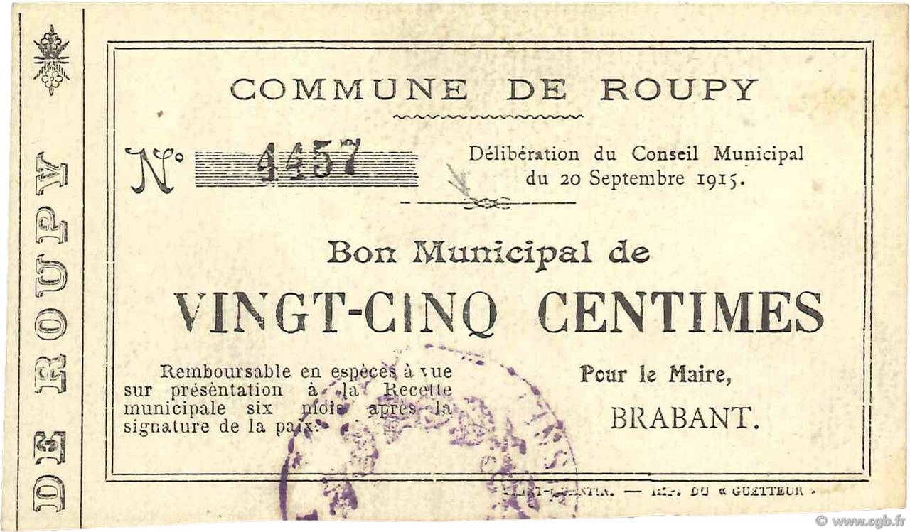 25 Centimes FRANCE régionalisme et divers  1915 JP.02-1955 TTB