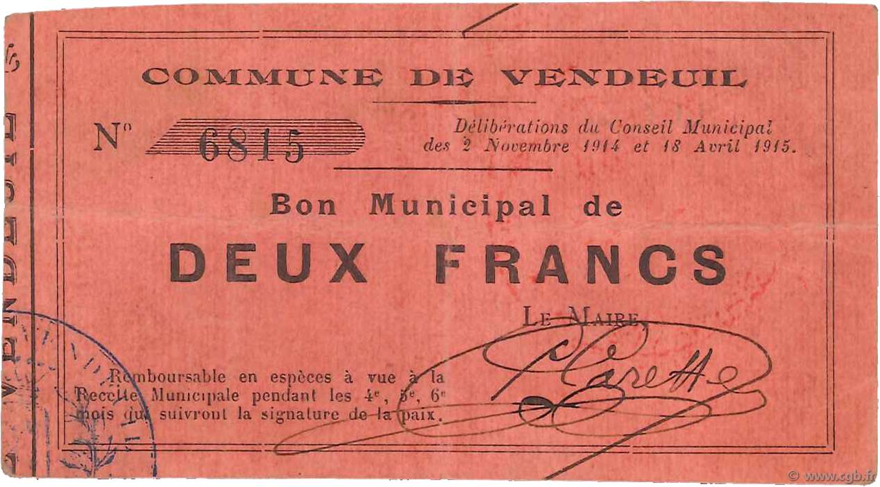 2 Francs FRANCE regionalism and various  1915 JP.02-2367 VF