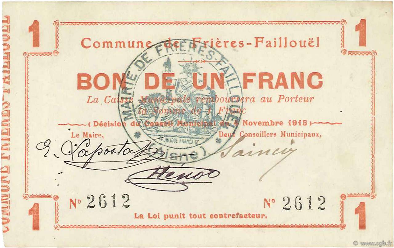 1 Franc FRANCE regionalismo e varie  1915 JP.02-1031 q.SPL