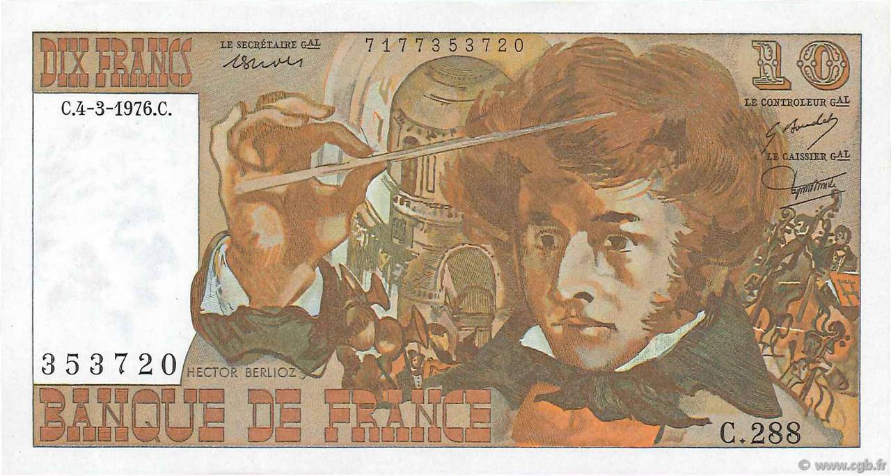 10 Francs BERLIOZ FRANKREICH  1976 F.63.18 fST+