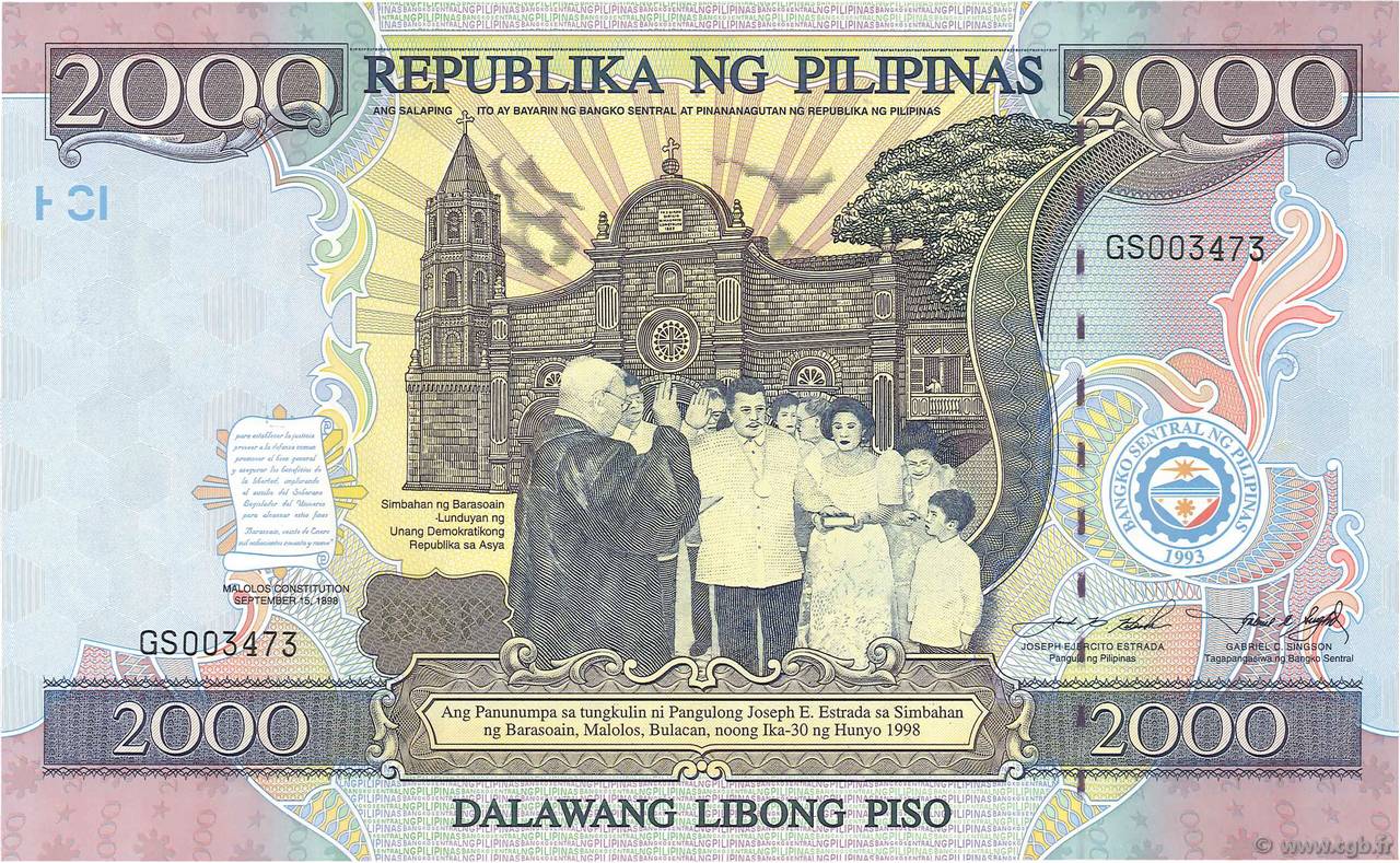 2000 Piso PHILIPPINEN  1998 P.189 fST+