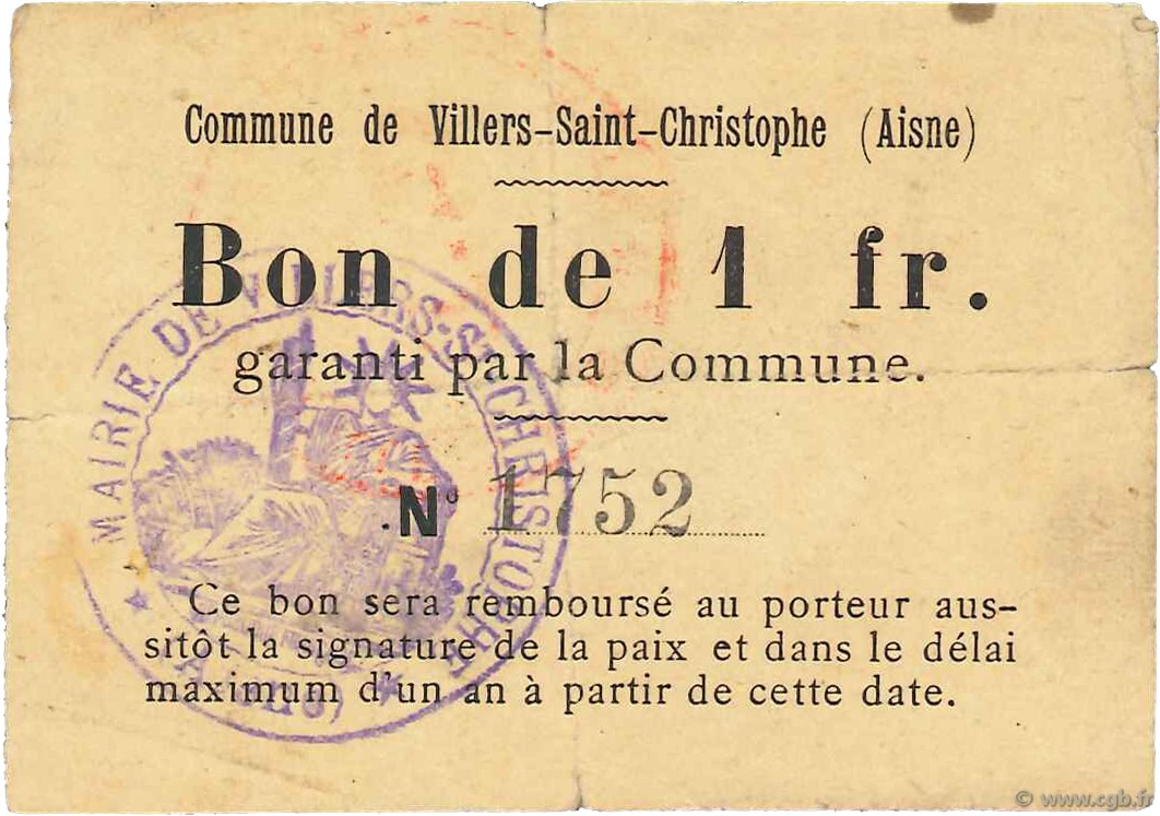 1 Franc FRANCE Regionalismus und verschiedenen  1916 JP.02-2426 fST