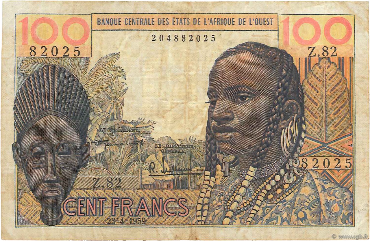 100 Francs ESTADOS DEL OESTE AFRICANO  1959 P.002a BC