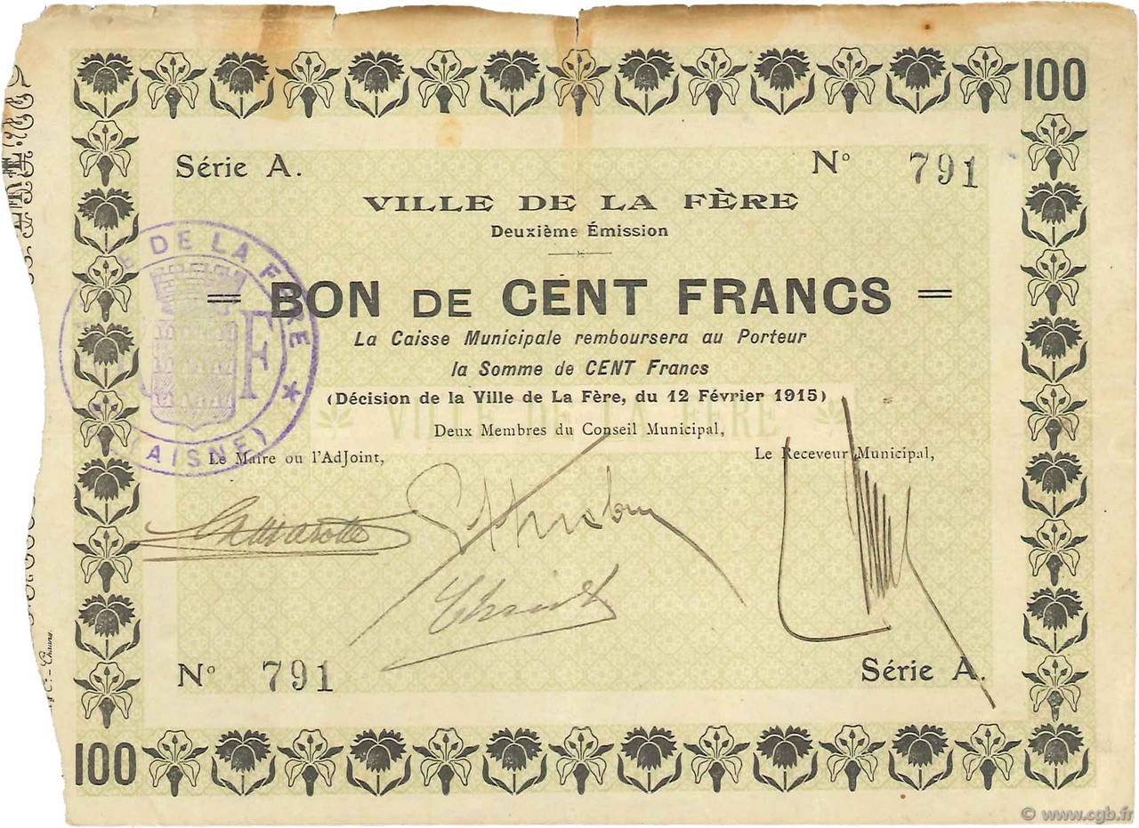 100 Francs FRANCE regionalismo e varie  1915 JP.02-0798 q.BB