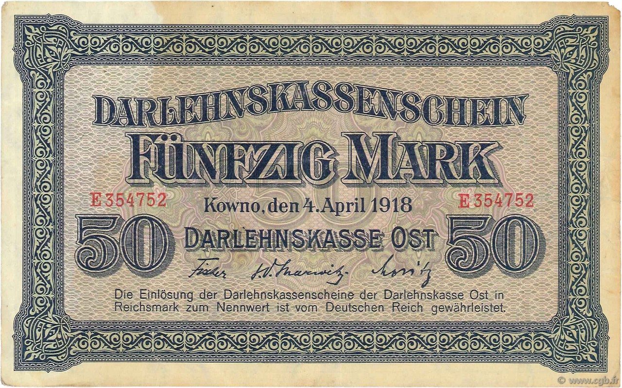 50 Mark GERMANIA Kowno 1918 P.R132 MB