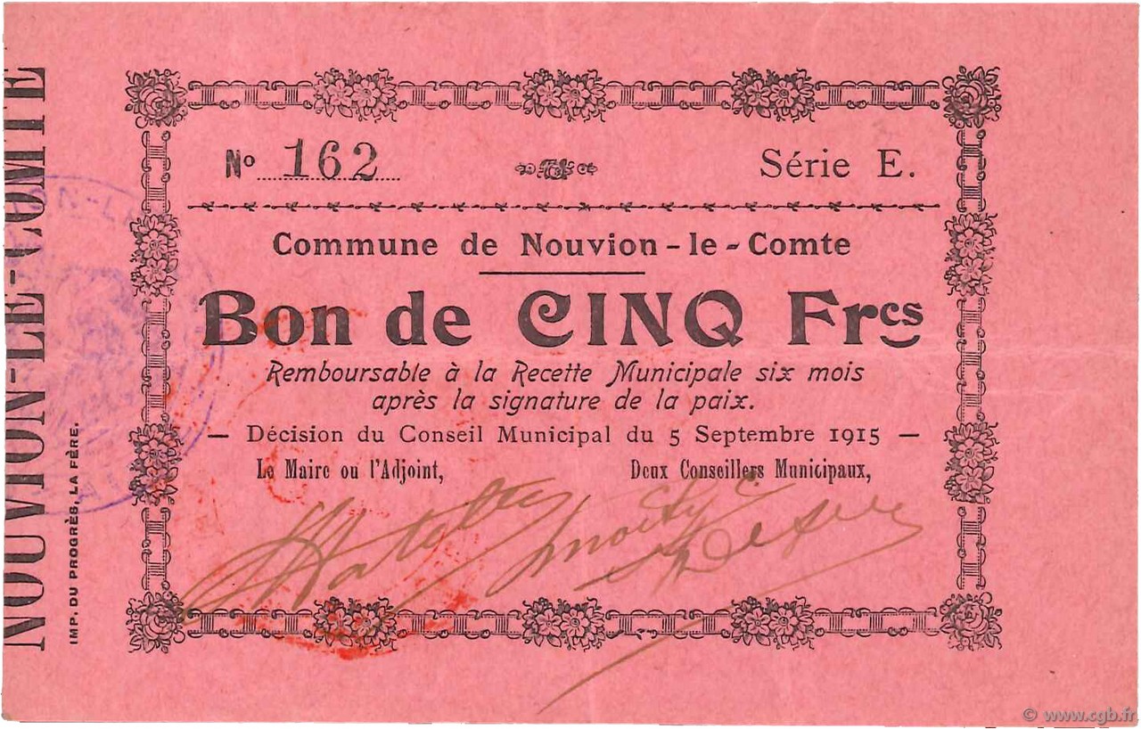 5 Francs FRANCE Regionalismus und verschiedenen  1915 JP.02-1698 SS