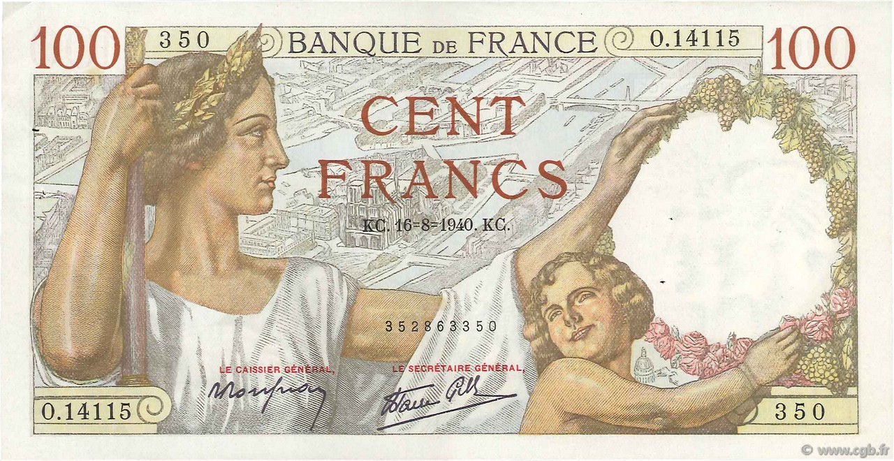 100 Francs SULLY FRANCIA  1940 F.26.36 EBC+