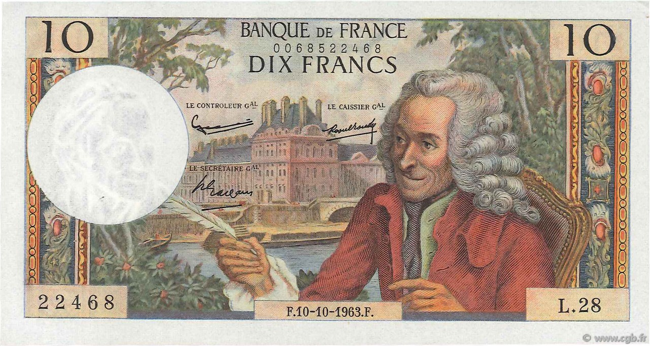 10 Francs VOLTAIRE FRANCIA  1963 F.62.04 SPL