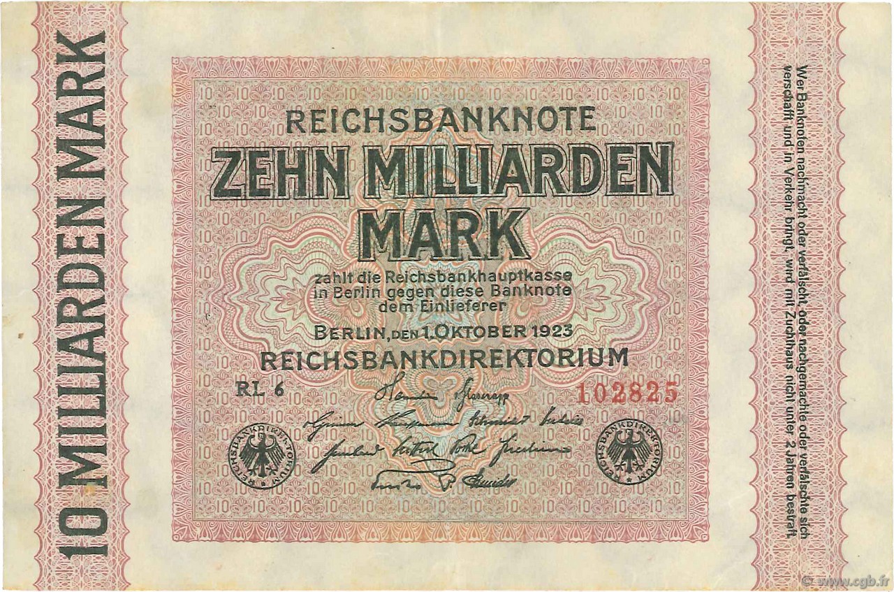 10 Milliards Mark DEUTSCHLAND  1923 P.117c VZ