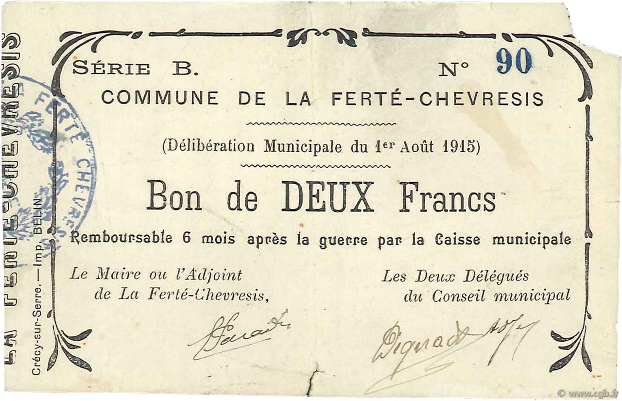 2 Francs FRANCE regionalism and various  1915 JP.02-0821 VF