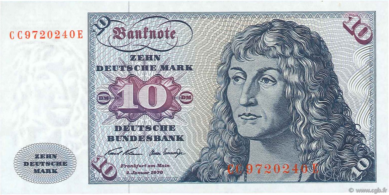 10 Deutsche Mark GERMAN FEDERAL REPUBLIC  1970 P.31a UNC-
