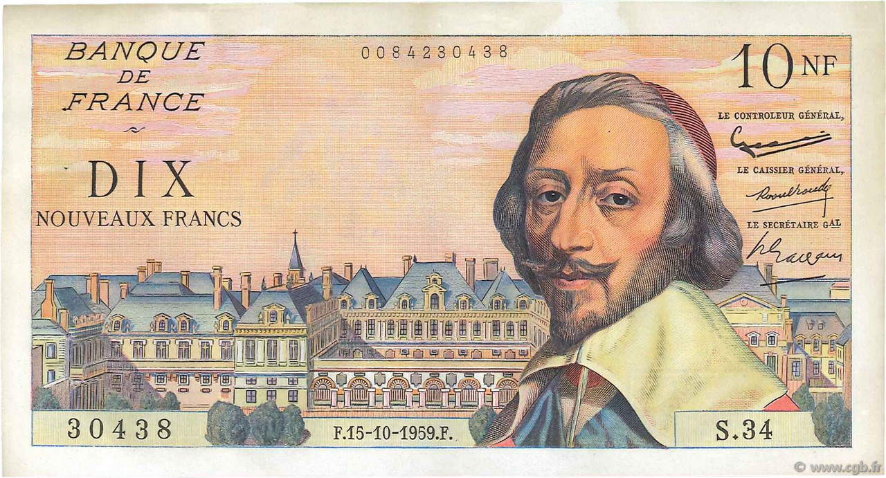 10 Nouveaux Francs RICHELIEU FRANCE  1959 F.57.03 XF