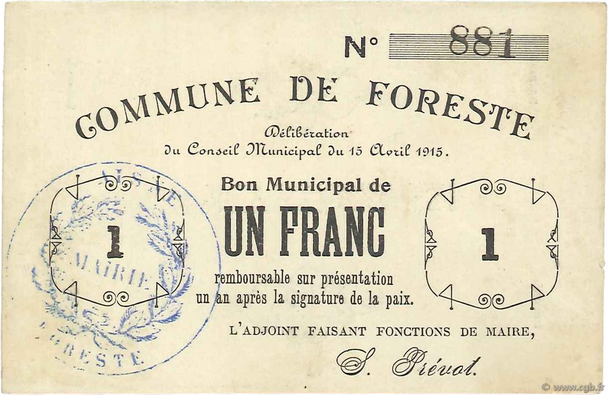 1 Franc FRANCE regionalism and miscellaneous  1915 JP.02-0978 VF+
