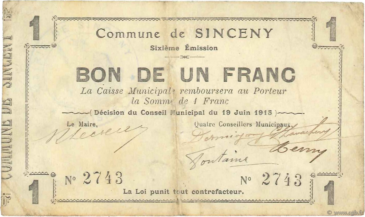 1 Franc FRANCE regionalismo y varios  1915 JP.02-2188 BC+