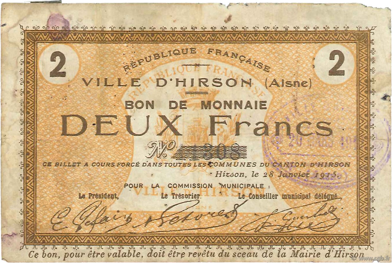 2 Francs FRANCE regionalismo y varios  1915 JP.02-1179 BC+