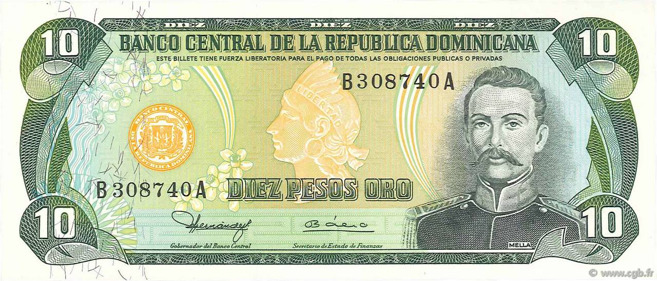 10 Pesos Oro DOMINICAN REPUBLIC  1980 P.119b UNC