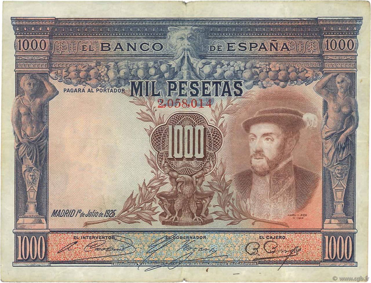 1000 Pesetas SPAGNA  1925 P.070a BB