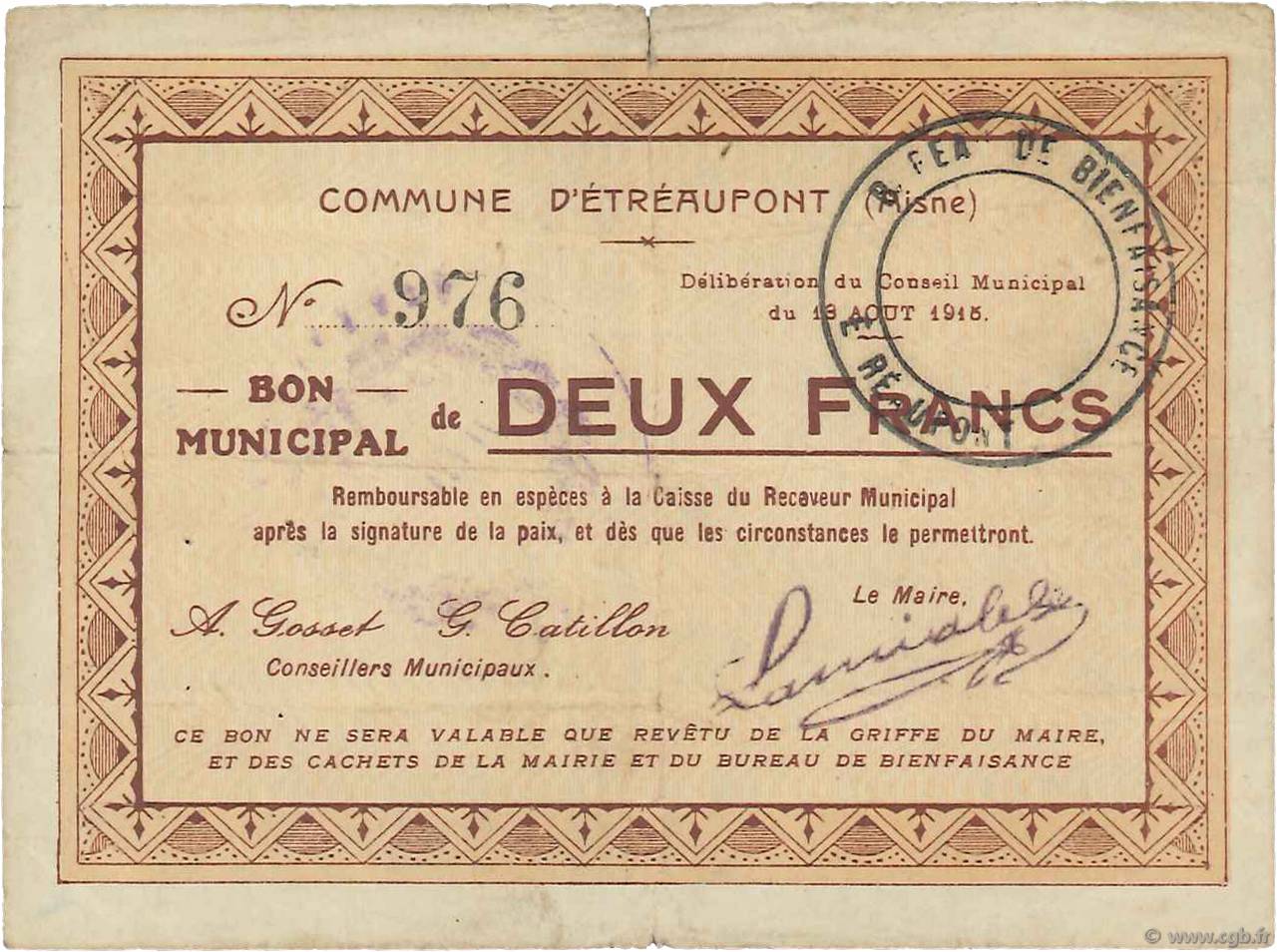 2 Francs FRANCE Regionalismus und verschiedenen  1915 JP.02-0749 SS