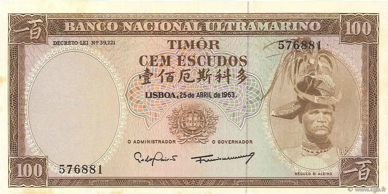 100 Escudos TIMOR  1963 P.28a fST+
