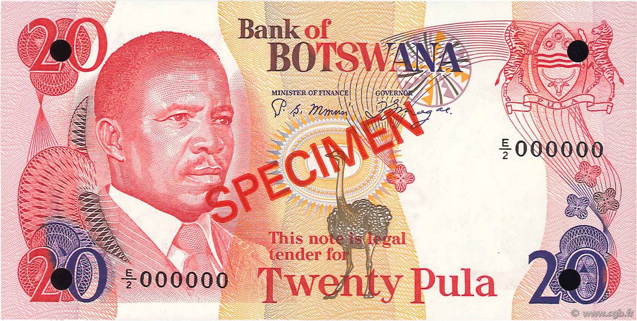 20 Pula Spécimen BOTSWANA (REPUBLIC OF)  1982 P.10s1 UNC