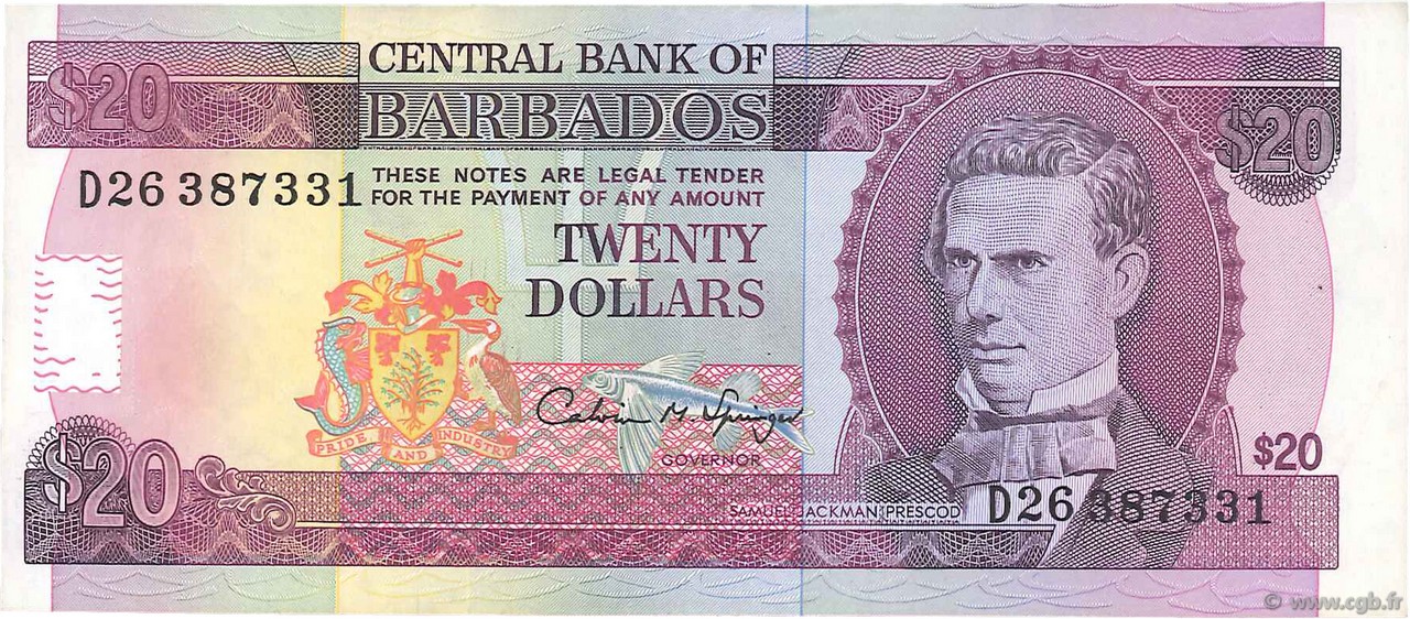 20 Dollars BARBADOS  1993 P.44 BB