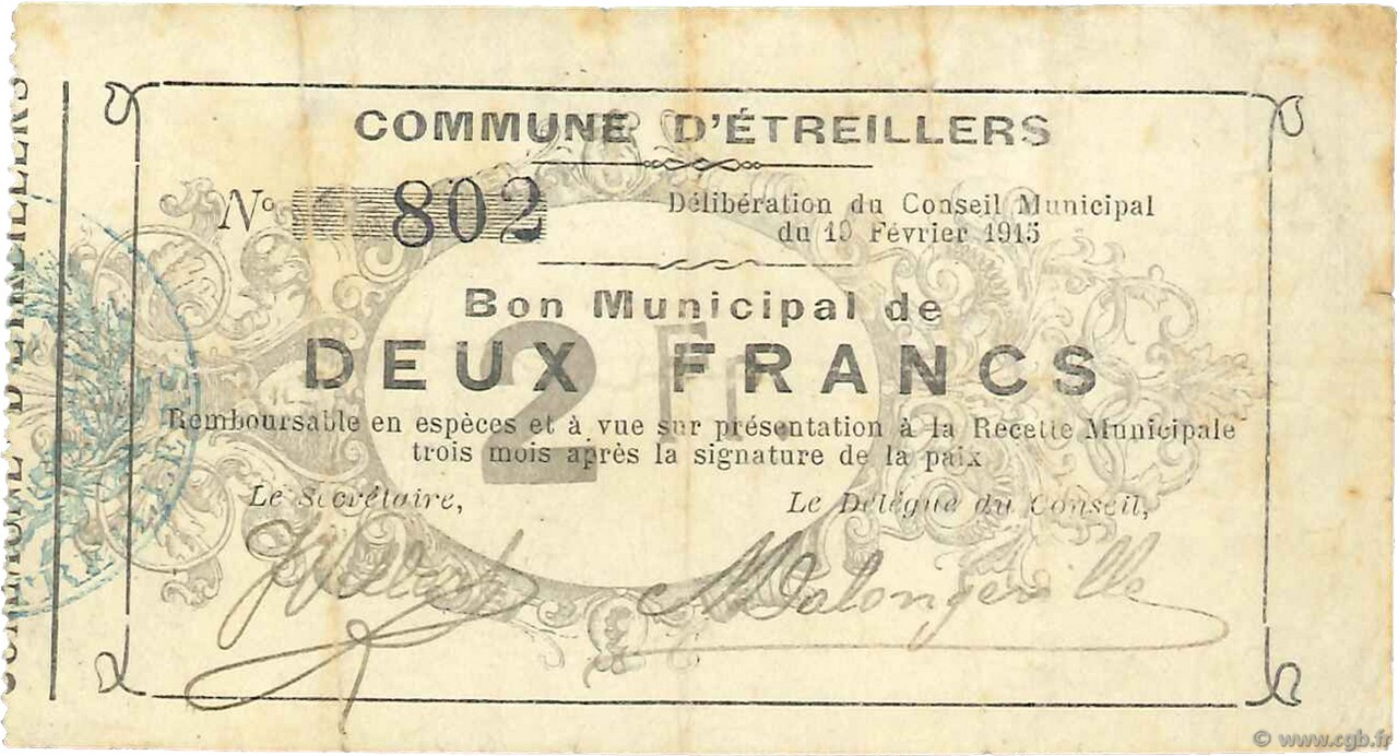 2 Francs FRANCE regionalismo y varios  1915 JP.02-0758 MBC