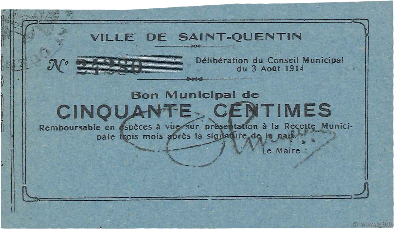 50 Centimes FRANCE regionalism and various  1914 JP.02-2029 AU