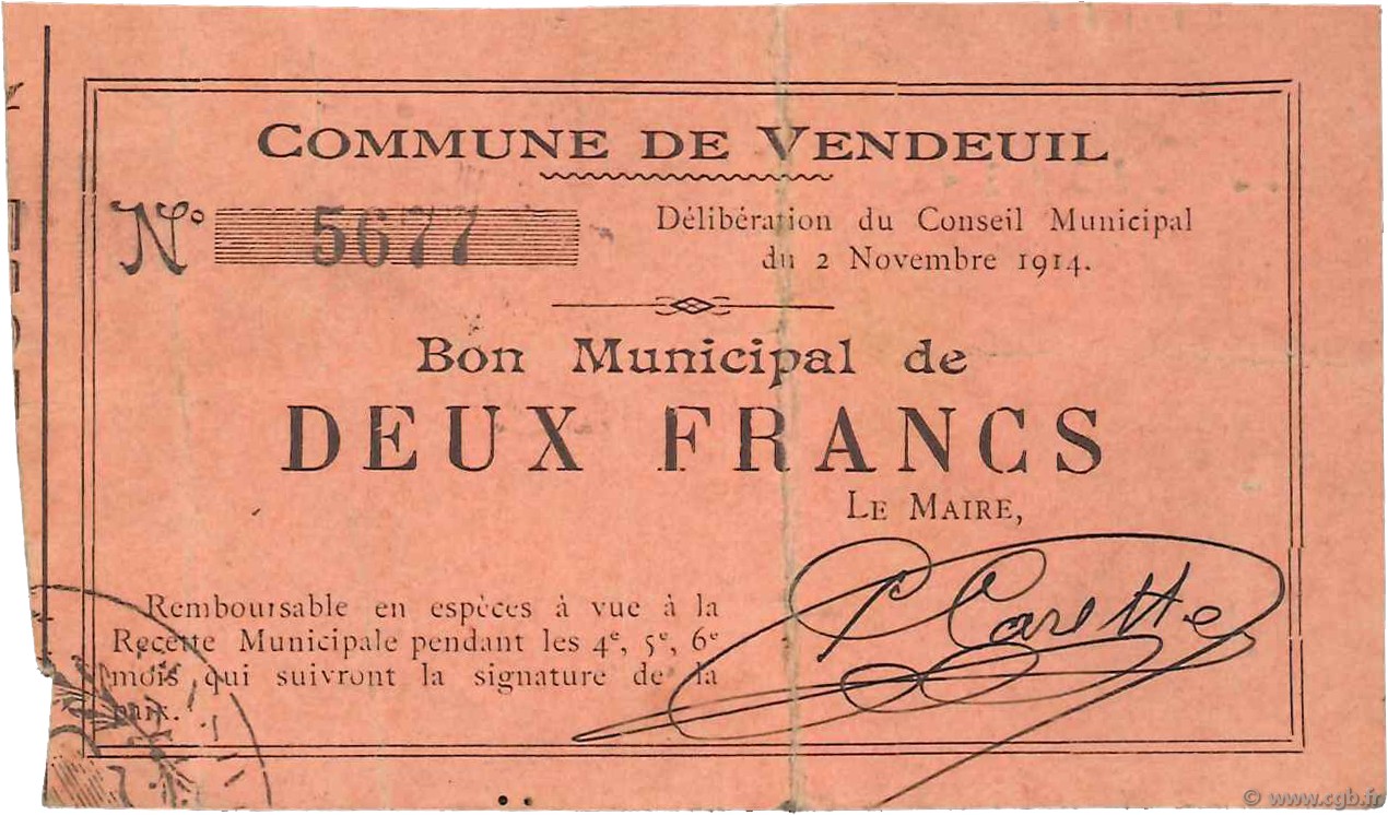 2 Francs FRANCE regionalismo y varios  1914 JP.02-2364 MBC