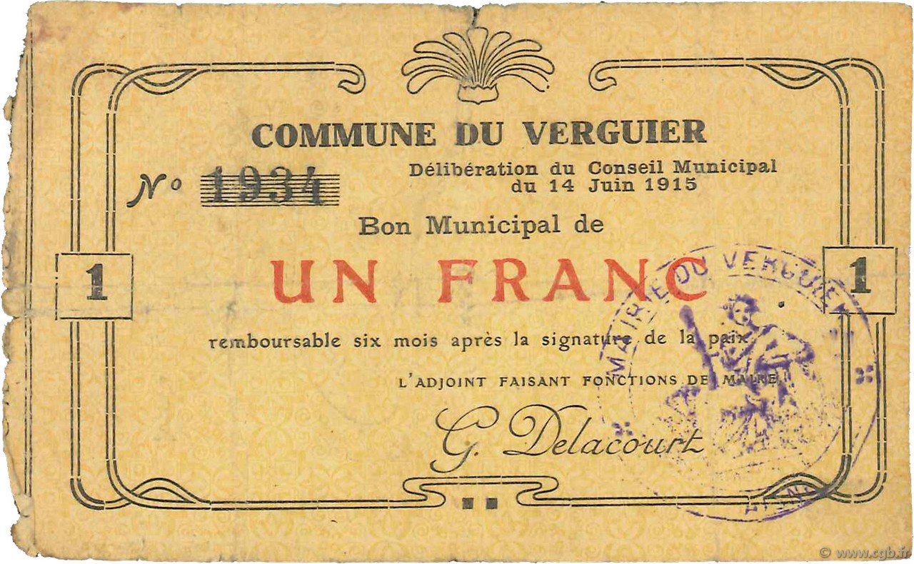 1 Franc FRANCE regionalism and miscellaneous  1915 JP.02-2376 F