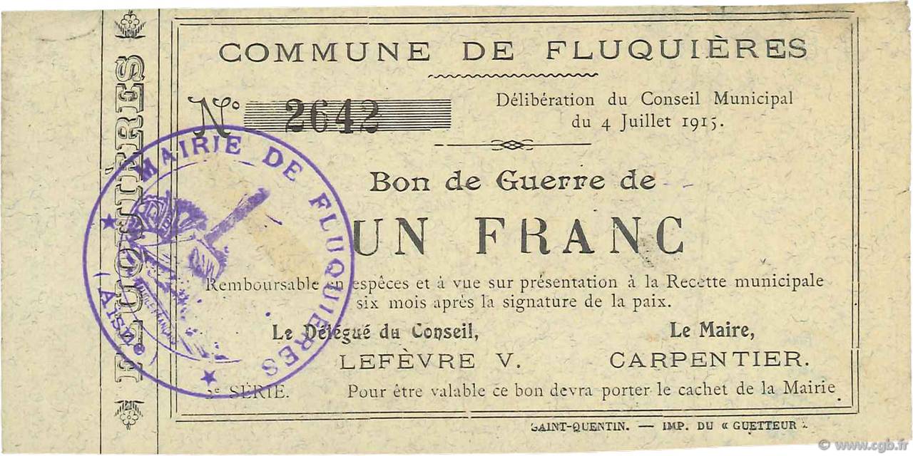 1 Franc FRANCE Regionalismus und verschiedenen  1915 JP.02-0909 SS