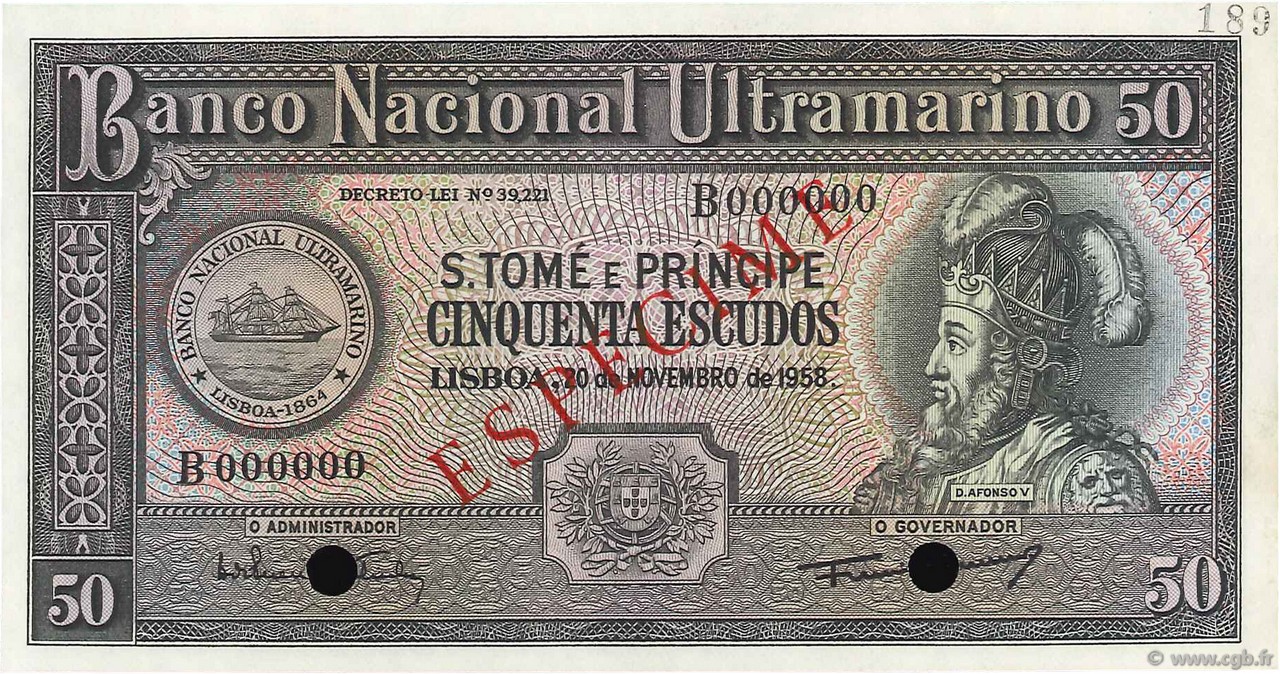 50 Escudos SAO TOME AND PRINCIPE  1958 P.037s UNC-