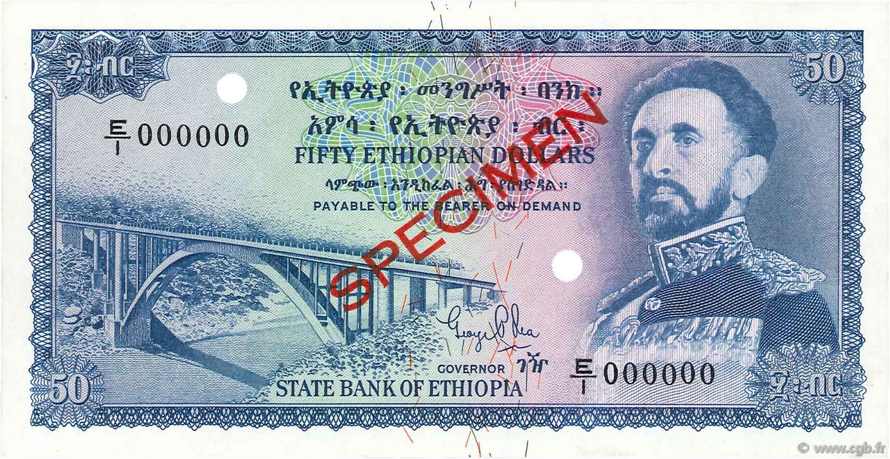 50 Dollars Spécimen ETIOPIA  1961 P.22s FDC