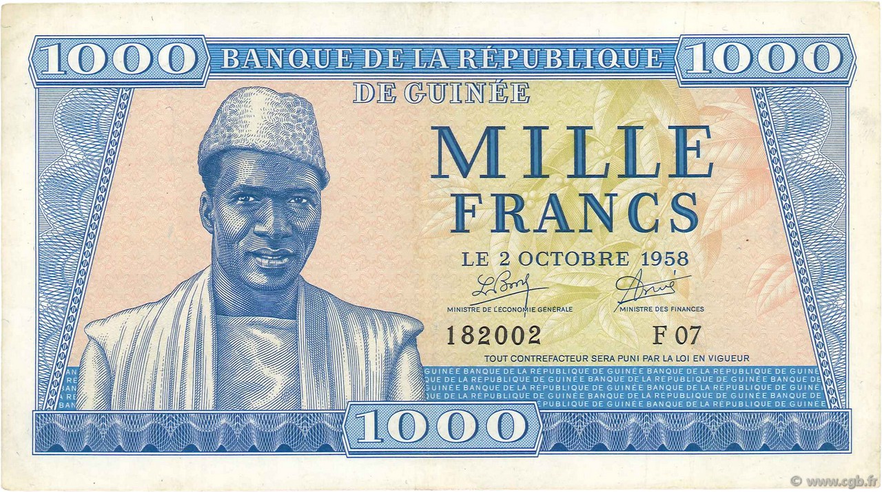 1000 Francs GUINEA  1958 P.09 SPL