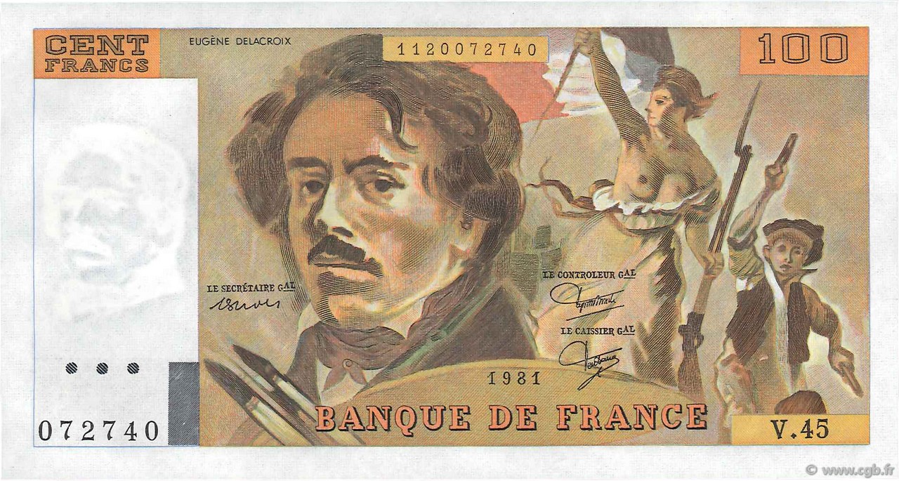 100 Francs DELACROIX modifié FRANKREICH  1981 F.69.05 ST